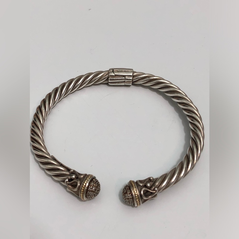 Effy Sterling Silver & 18k Diamond Cable Cuff Bracelet
